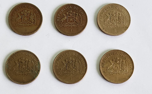 Lote De 6 Monedas De 100 Pesos Chilenos Varios Años. (Usado)