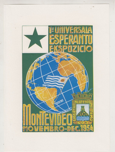 1954 Hoja Con Afiche Exposicion De Esperanto En Montevideo