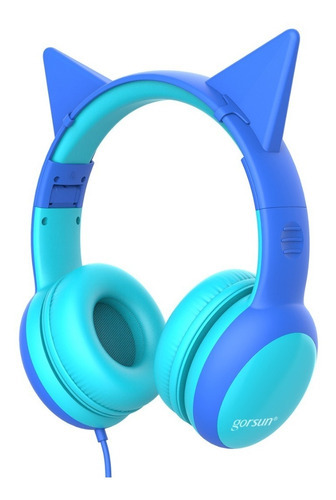 Auriculares Cable Niños Oreja Gato Volumen Limitado Gorsun Color Azul