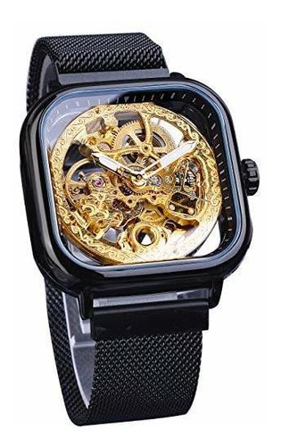  Reloj De Ra Mecánico Automático De Moda Transparente Negro 