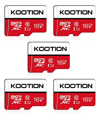 Kootion 5 Pack 16gb Micro Sd Cards Class 10 Microsdhc Flash