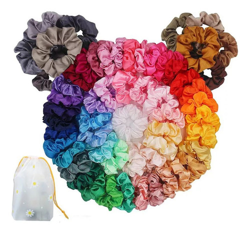 Ligas Para Cabello Scrunchies De Satén 50 Colores, 50 Colore