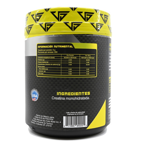 Imagen 2 de 3 de Creatina Victory Monohidratada 1 Kg (200 Servicios) Sabor Sin Sabor