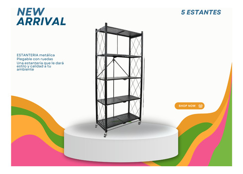Estanterias Plegables De Metal De 5 Estantes Con Ruedas Negro