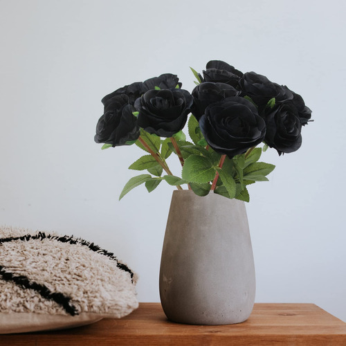 Rosas Artificiales De Seda Negras Halloween 12 Piezas 39 Cm