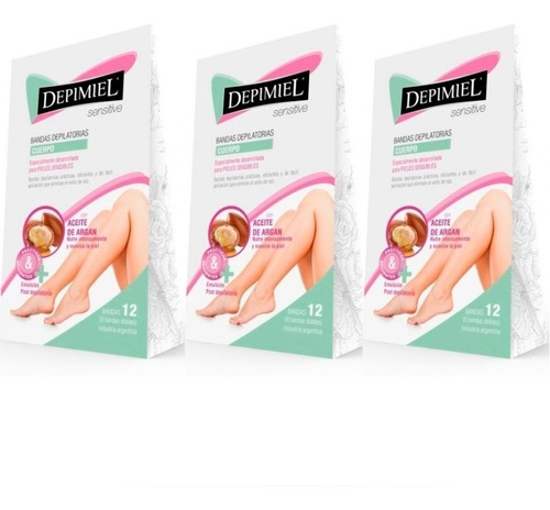 Kit Bandas Depilatorias Cuerpo Depimiel Sensitive X 3 Cajas