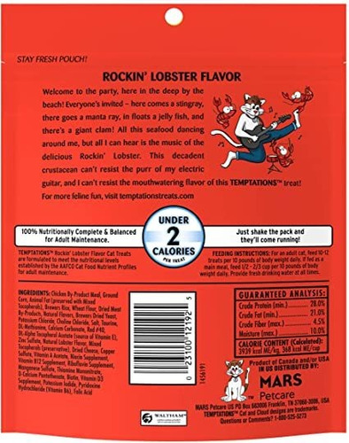 10x Sobres Temptations Premios Crujiente Gatos Sabor Lobster