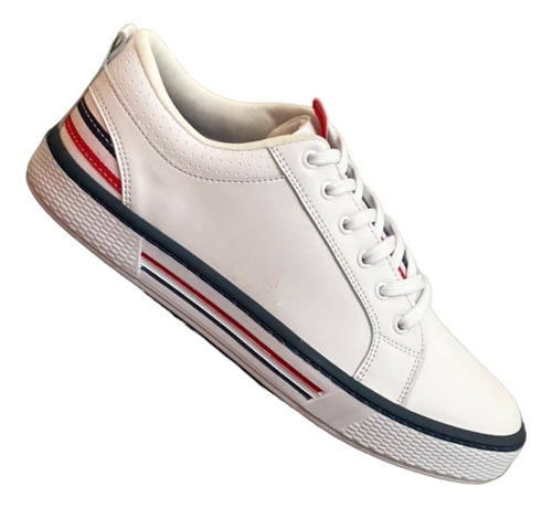 Calzado O Zapato Casual Para Hombre - Tricolor Cosido Blanco