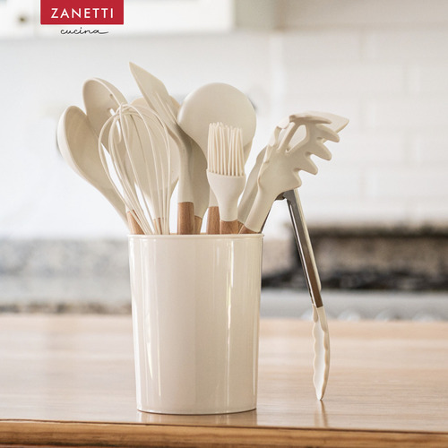 Utensilios De Cocina De Silicona Y Bambú Zanetti 12 Pz Color Blanco