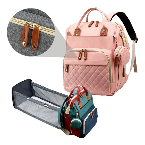 Pañalera Cambiador Cuna Plegable Bolso Para Bebe Salmón