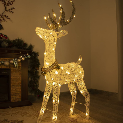 Peiduo Reno Iluminado De Navidad Con 70 Luces Blancas Clida