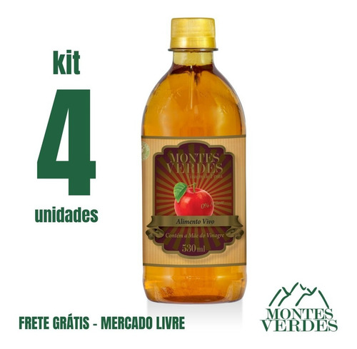 Vinagre Vivo De Maçã Montes Verdes Natural - Kit 4 Unidades