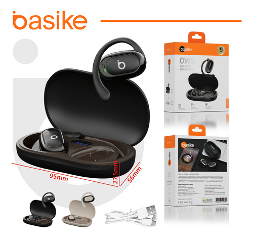 Basike Fone De Ouvido Sem Fio Bluetooth Ows Com Display Led