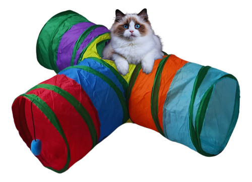 Toca Túnel Para Gatos Brinquedo Interativo Em T Com 4 Saídas