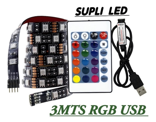 Cinta Led 5050 Rgb 5v Usb 3 Metros Secuencial Control Tv