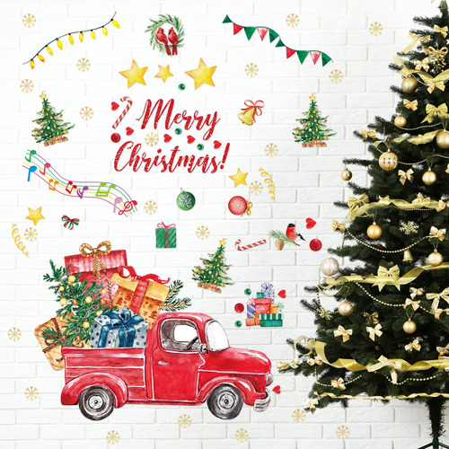 Calcomanias Pared Navidad: Camion Rojo, Copo De Nieve
