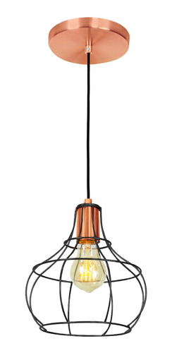 Lustre Pendente Luminária Aladim Aramado Preto Com Cobre Estrutura Preto/cobre