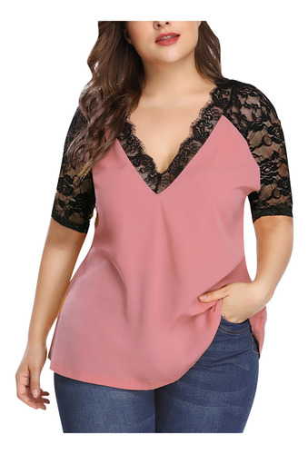 Z - Tops Para Mujer, Talla Grande, Casual, Media Manga, Enca