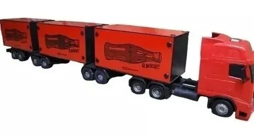 Mega Caminhão Brinquedo Scania Bitrem Bau Madeira Coca Cola