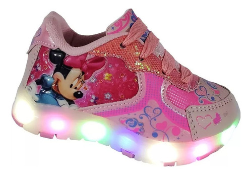 Tenis Niña Minnie Mouse Luces Led  Mickey Mouse Comodo Bebe