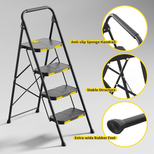 Escalera De 4 Escalones, Taburete De Acero Resistente Con Di