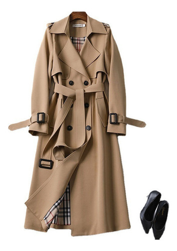 Trench Coat Feminino Elegante Com Botão Duplo, Bege