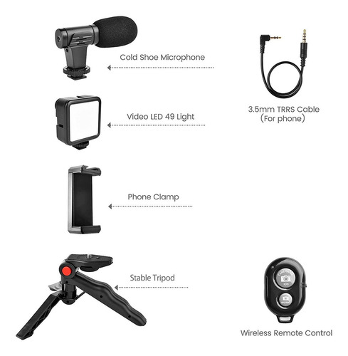 Estabilizador Celular C/ Luz Y Micrófono Bluetooth Calidad Color Negro