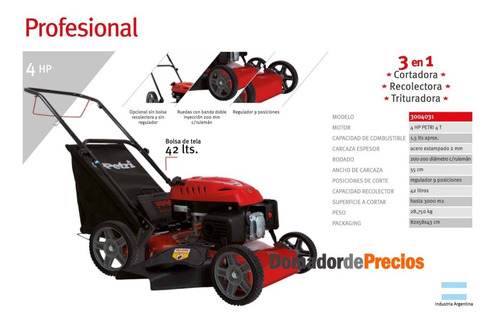 Imagen 3 de 7 de Cortadora De Cesped Petri 4 Hp 3 En 1 Profesional Naftera