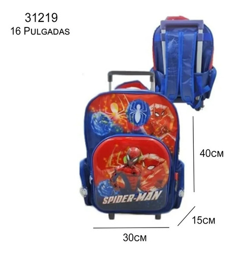 Imagen 2 de 4 de Spiderman Mochila Escolar Con Carro 16 PuLG Comic Marvel Ed