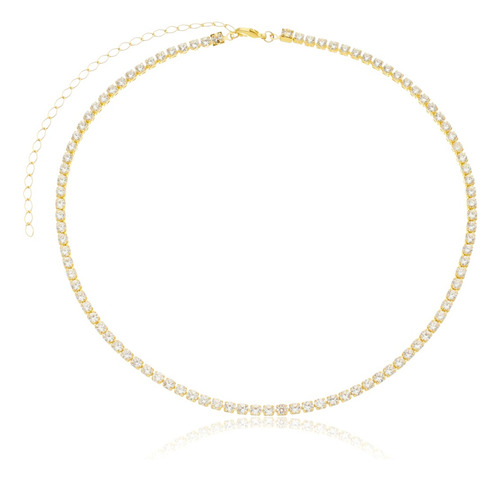 Colar Cordão Choker Riviera Banho Ouro 18k Zircônia Festa Cor Dourado
