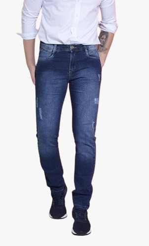 Calça Jeans Lycra Slim Rasgados Puido Masculina Plus Size