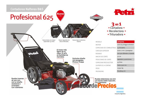 Imagen 4 de 8 de Cortadora De Cesped Petri Motor 6.25 Briggs Stratton 3 En 1