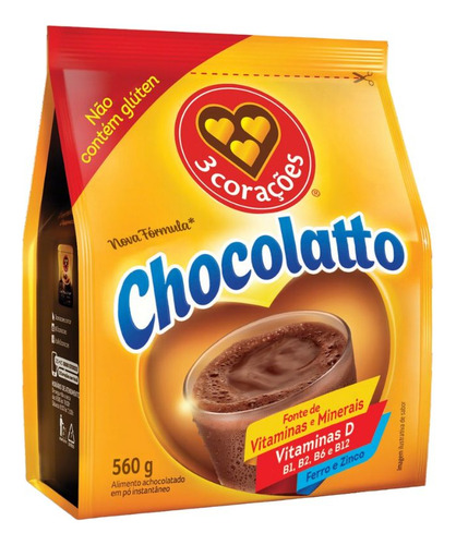 Achocolatado Em Pó Sem Lactose Chocolatto 3 Corações 6x 560g
