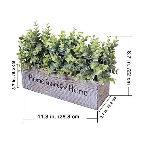 Planta De Plastico Eucalipto Con Maceta Rustica Madera Gris Verde