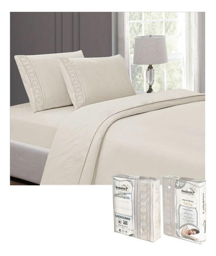 Juego De Sábanas Queen Beige Bouquetex 3200 Hilos Americano Beige Liso
