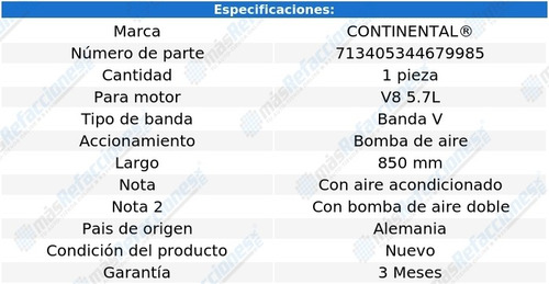 Banda V Bomba De Aire 850 Mm P3500 V8 5.7l 85 Continental