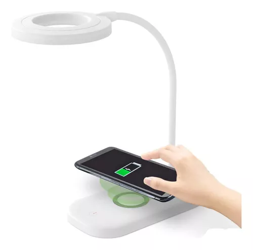 Lámpara Escritorio LED con Cargador Inalámbrico, Wireless QI y USB, Táctil,  3 Tonos de Color, Intensidad Regulable