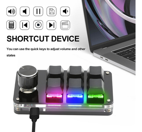 * Mini Teclado Rgb Com Fio, Uma Mão, 6 Teclas, Programável