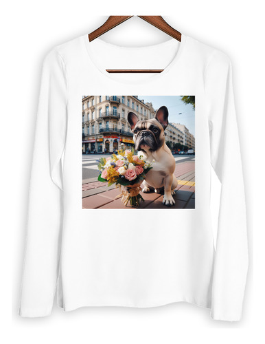 Remera Mujer Ml Bulldog Frances Flores Esperando Amor