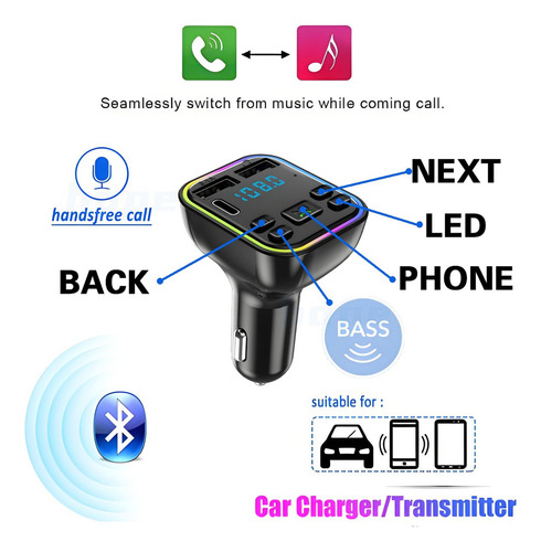 Transmisor Radio Fm Bluetooth Para Auto Con Manos Libres