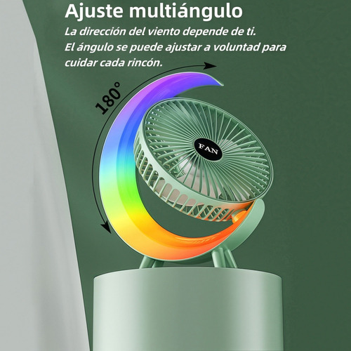 Ventilador De Escritorio Portátil Recargable Usb Con Luz Rgb 23.5 Cm 50 Azul Blanco Plástico 3