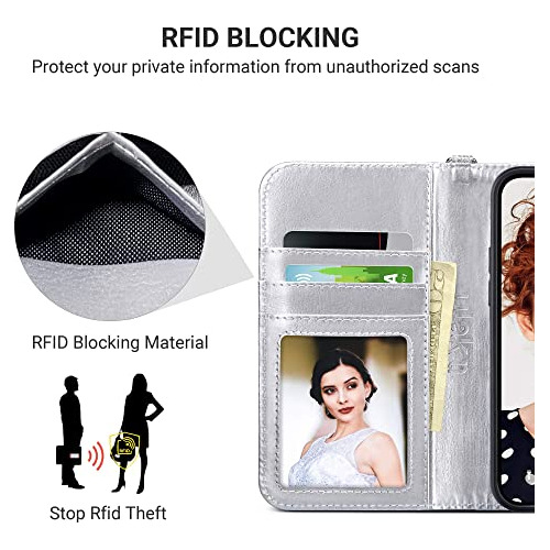 Funda Cartera Para iPhone 14 Pro Max Plata 6.7 Pulgada Pu Pi