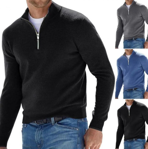 Blusa Polar Cómoda Con Cremallera Para Hombre, Cuello Alto D