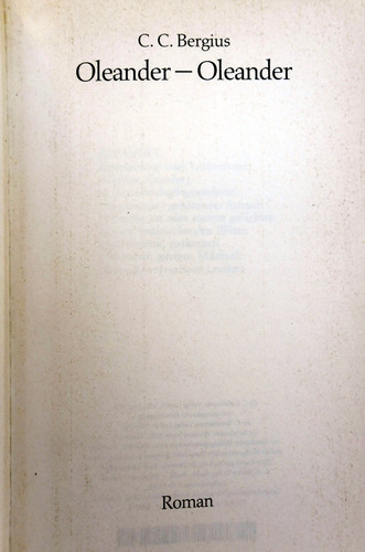 Oleander - Oleander - C. C. Bergius - Roman - 1975