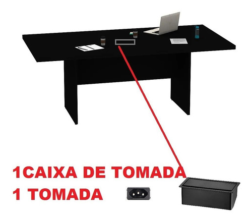 Imagem 5 de 8 de Mesa Reunião Painel Tv Podcast Preto Caixa Tomada 135 X 60