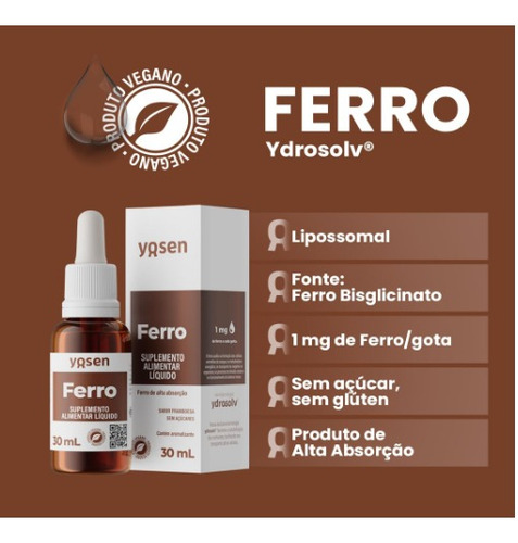 Ydrosolv Ferro 30ml Suplemento Alta Absorção Yosen