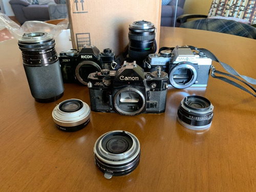 Lote Canon A1, Minolta Xg-m, Ricoh Xr7 Y Lentes Para Piezas