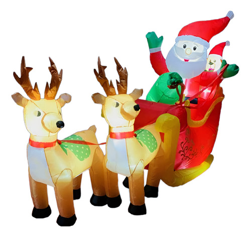 Inflable Santa En Trineo Y Oso Con Gorro Luz Led