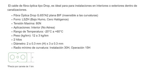 Carrete 1 Km Fibra Óptica Drop Interiorexterior Ic-dropa2-2c
