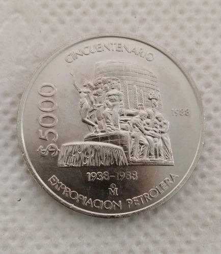 Moneda De Plata Cincuentenario De $5000. 1938-1988